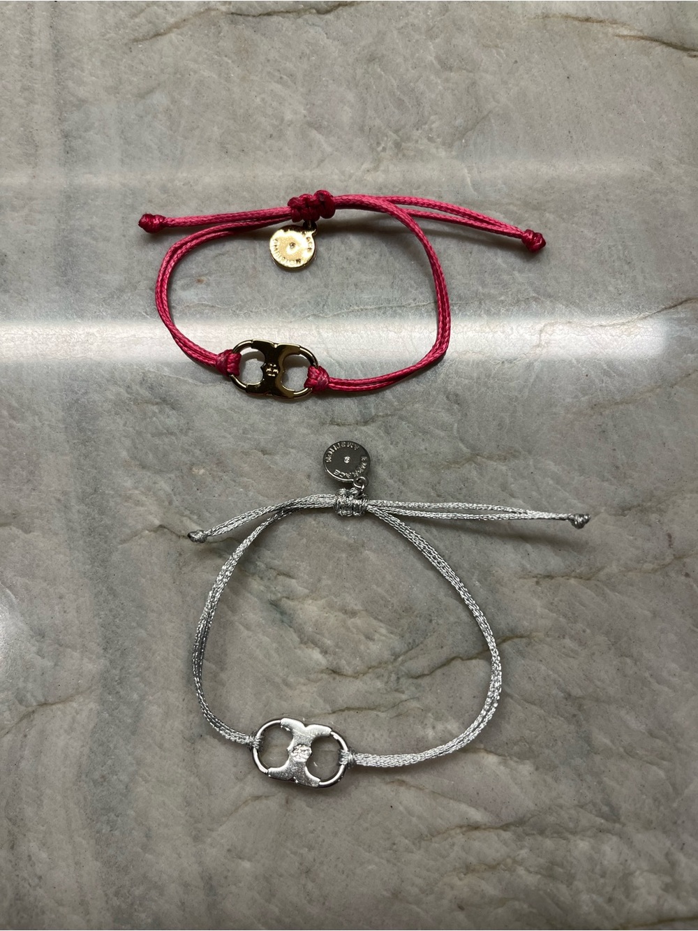 Tory Burch empowerment Adjustable Double-Ring Cord Bracelet Set in Pink & Silver